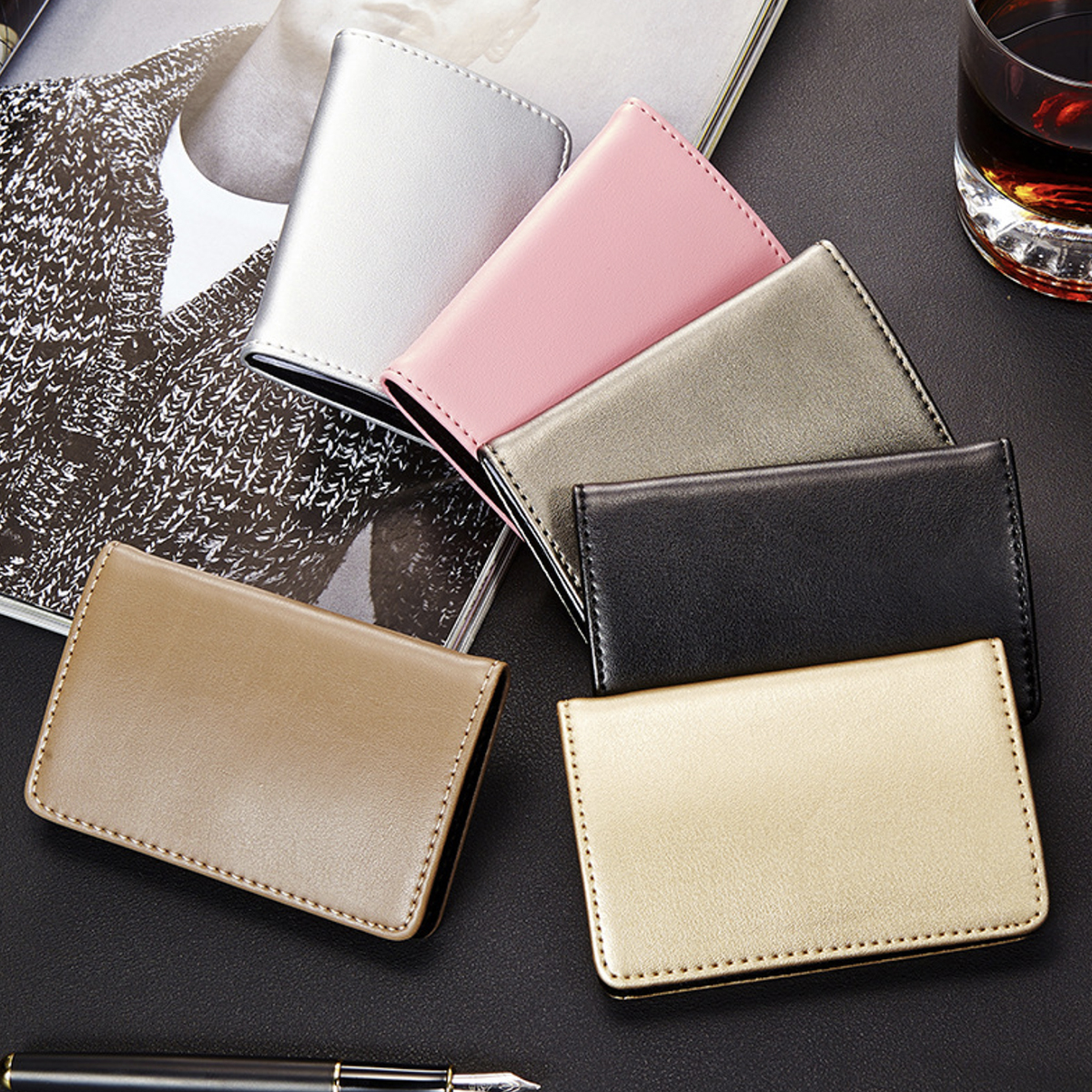 Stainless Steel PU Leather Card Holder